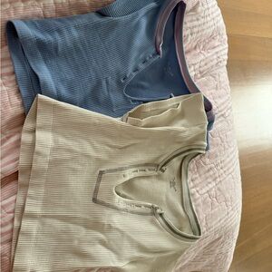 Ribbed Henley Tops in Blue and Cream